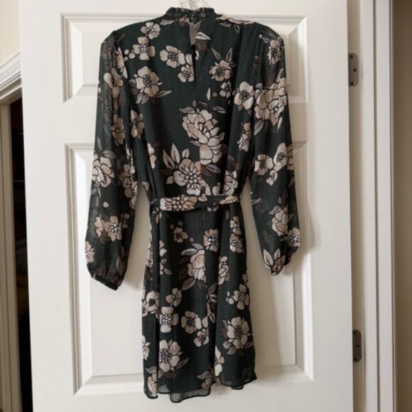NWT Ann Taylor Factory Long Sleeved Dark Green Floral Tie Dress sz Small Petite - Picture 8 of 11
